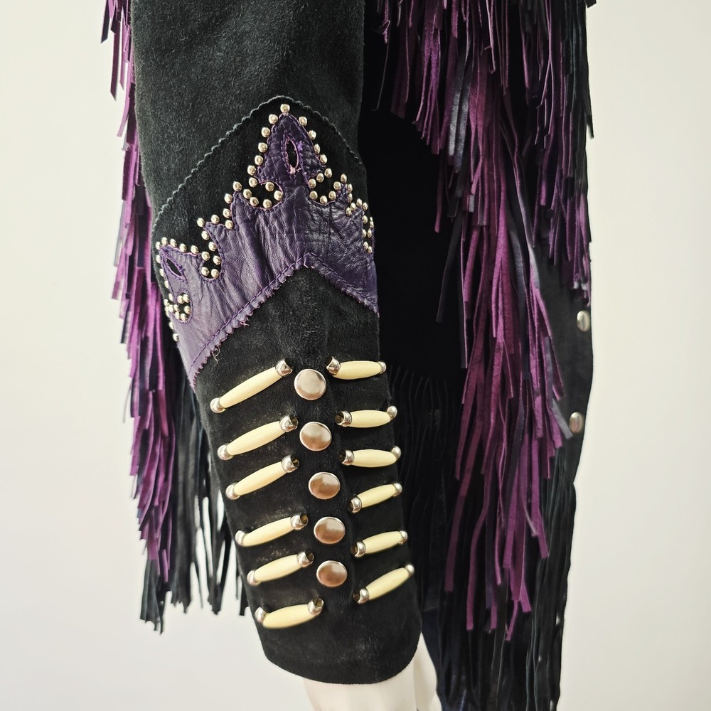 Leather Gallery Western Fringe Suede Jacket Cowgirl Southwest Beaded Size M Snap - Picture 7 of 15